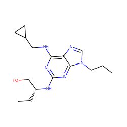 CCCn1cnc2c(NCC3CC3)nc(N[C@H](CC)CO)nc21 ZINC000095560614