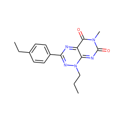 CCCn1nc(-c2ccc(CC)cc2)nc2c(=O)n(C)c(=O)nc1-2 ZINC000096282739