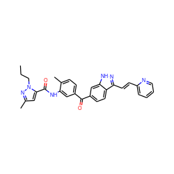 CCCn1nc(C)cc1C(=O)Nc1cc(C(=O)c2ccc3c(/C=C/c4ccccn4)n[nH]c3c2)ccc1C ZINC000167198558