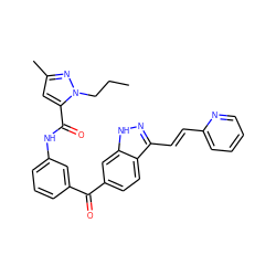 CCCn1nc(C)cc1C(=O)Nc1cccc(C(=O)c2ccc3c(/C=C/c4ccccn4)n[nH]c3c2)c1 ZINC000167140105