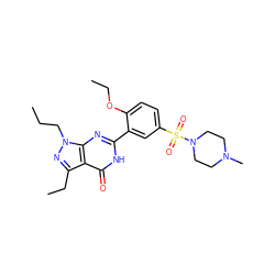 CCCn1nc(CC)c2c(=O)[nH]c(-c3cc(S(=O)(=O)N4CCN(C)CC4)ccc3OCC)nc21 ZINC000028356909