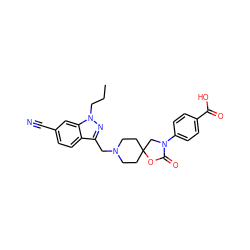 CCCn1nc(CN2CCC3(CC2)CN(c2ccc(C(=O)O)cc2)C(=O)O3)c2ccc(C#N)cc21 ZINC000169702660