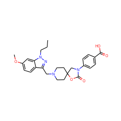 CCCn1nc(CN2CCC3(CC2)CN(c2ccc(C(=O)O)cc2)C(=O)O3)c2ccc(OC)cc21 ZINC000114361342