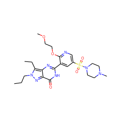 CCCn1nc2c(=O)[nH]c(-c3cc(S(=O)(=O)N4CCN(C)CC4)cnc3OCCOC)nc2c1CC ZINC000073198773