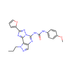 CCCn1ncc2nc(NC(=O)Nc3ccc(OC)cc3)n3nc(-c4ccco4)nc3c21 ZINC000082158032