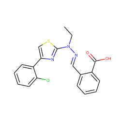 CCN(/N=C/c1ccccc1C(=O)O)c1nc(-c2ccccc2Cl)cs1 ZINC001772649284