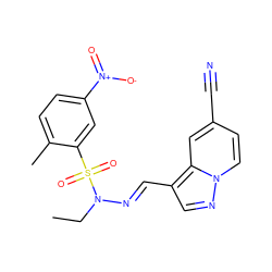 CCN(/N=C/c1cnn2ccc(C#N)cc12)S(=O)(=O)c1cc([N+](=O)[O-])ccc1C ZINC000082157180