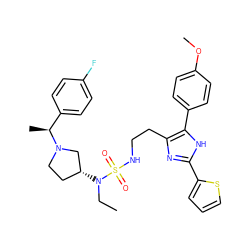 CCN([C@@H]1CCN([C@@H](C)c2ccc(F)cc2)C1)S(=O)(=O)NCCc1nc(-c2cccs2)[nH]c1-c1ccc(OC)cc1 ZINC000014978287