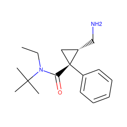 CCN(C(=O)[C@@]1(c2ccccc2)C[C@@H]1CN)C(C)(C)C ZINC000029127560