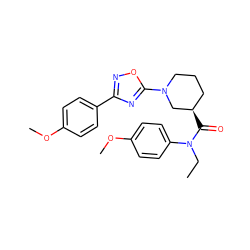 CCN(C(=O)[C@@H]1CCCN(c2nc(-c3ccc(OC)cc3)no2)C1)c1ccc(OC)cc1 ZINC000009431676