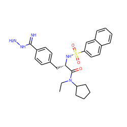 CCN(C(=O)[C@H](Cc1ccc(C(=N)NN)cc1)NS(=O)(=O)c1ccc2ccccc2c1)C1CCCC1 ZINC000027710465