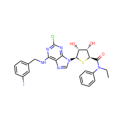 CCN(C(=O)[C@H]1S[C@@H](n2cnc3c(NCc4cccc(I)c4)nc(Cl)nc32)[C@H](O)[C@@H]1O)c1ccccc1 ZINC000029128133