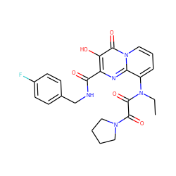 CCN(C(=O)C(=O)N1CCCC1)c1cccn2c(=O)c(O)c(C(=O)NCc3ccc(F)cc3)nc12 ZINC000040422908