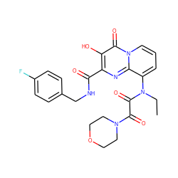 CCN(C(=O)C(=O)N1CCOCC1)c1cccn2c(=O)c(O)c(C(=O)NCc3ccc(F)cc3)nc12 ZINC000040950214