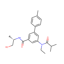 CCN(C(=O)C(C)C)c1cc(C(=O)N[C@@H](C)CO)cc(-c2ccc(C)cc2)c1 ZINC000141775357