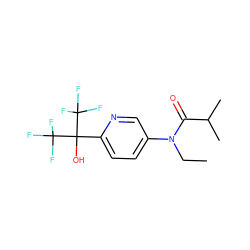 CCN(C(=O)C(C)C)c1ccc(C(O)(C(F)(F)F)C(F)(F)F)nc1 ZINC000036184810