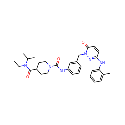 CCN(C(=O)C1CCN(C(=O)Nc2cccc(Cn3nc(Nc4ccccc4C)ccc3=O)c2)CC1)C(C)C ZINC000096909771