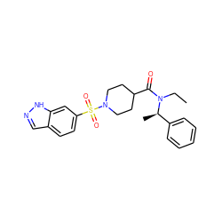 CCN(C(=O)C1CCN(S(=O)(=O)c2ccc3cn[nH]c3c2)CC1)[C@H](C)c1ccccc1 ZINC000204960705