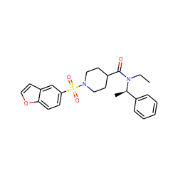 CCN(C(=O)C1CCN(S(=O)(=O)c2ccc3occc3c2)CC1)[C@H](C)c1ccccc1 ZINC000204960723