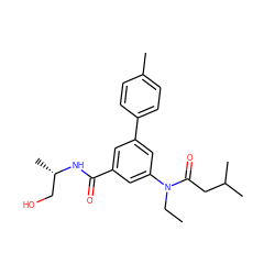 CCN(C(=O)CC(C)C)c1cc(C(=O)N[C@@H](C)CO)cc(-c2ccc(C)cc2)c1 ZINC000142639516