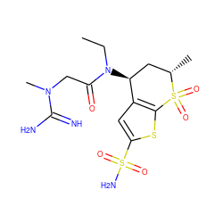 CCN(C(=O)CN(C)C(=N)N)[C@H]1C[C@H](C)S(=O)(=O)c2sc(S(N)(=O)=O)cc21 ZINC000013800615