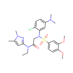 CCN(C(=O)CN(c1cc(N(C)C)ccc1Cl)S(=O)(=O)c1ccc(OC)c(OC)c1)c1cc(C)n(C)n1 ZINC000049881862