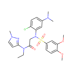 CCN(C(=O)CN(c1cc(N(C)C)ccc1Cl)S(=O)(=O)c1ccc(OC)c(OC)c1)c1ccn(C)n1 ZINC000049881834