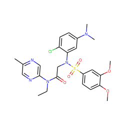 CCN(C(=O)CN(c1cc(N(C)C)ccc1Cl)S(=O)(=O)c1ccc(OC)c(OC)c1)c1cnc(C)cn1 ZINC000049888684