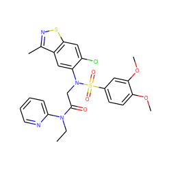 CCN(C(=O)CN(c1cc2c(C)nsc2cc1Cl)S(=O)(=O)c1ccc(OC)c(OC)c1)c1ccccn1 ZINC000049888681