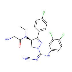 CCN(C(=O)CN)[C@@H]1CN(C(=NC#N)Nc2ccc(Cl)c(Cl)c2)N=C1c1ccc(Cl)cc1 ZINC000653882844