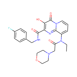 CCN(C(=O)CN1CCOCC1)c1cccn2c(=O)c(O)c(C(=O)NCc3ccc(F)cc3)nc12 ZINC000040954393