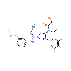 CCN(C(=O)CO)[C@H]1CN(C(=NC#N)Nc2cccc(OC(F)F)c2)N=C1c1cc(C)c(Cl)c(C)c1 ZINC000653870755