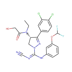 CCN(C(=O)CO)[C@H]1CN(C(=NC#N)Nc2cccc(OC(F)F)c2)N=C1c1ccc(Cl)c(Cl)c1 ZINC000504786915