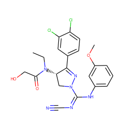 CCN(C(=O)CO)[C@H]1CN(C(=NC#N)Nc2cccc(OC)c2)N=C1c1ccc(Cl)c(Cl)c1 ZINC000653864072