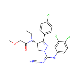 CCN(C(=O)COC)[C@H]1CN(C(=NC#N)Nc2ccc(Cl)c(Cl)c2)N=C1c1ccc(Cl)cc1 ZINC000653882902