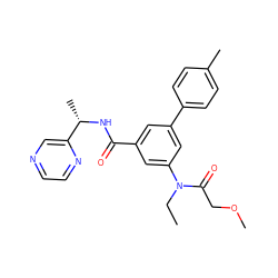 CCN(C(=O)COC)c1cc(C(=O)N[C@@H](C)c2cnccn2)cc(-c2ccc(C)cc2)c1 ZINC000142877428