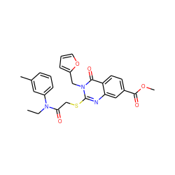 CCN(C(=O)CSc1nc2cc(C(=O)OC)ccc2c(=O)n1Cc1ccco1)c1cccc(C)c1 ZINC000002971078