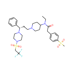 CCN(C(=O)Cc1ccc(S(C)(=O)=O)cc1)C1CCN(CC[C@@H](c2ccccc2)N2CCN(S(=O)(=O)CC(F)(F)F)CC2)CC1 ZINC000082178694