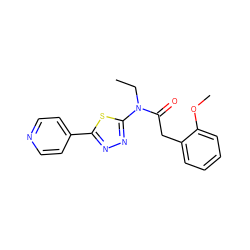 CCN(C(=O)Cc1ccccc1OC)c1nnc(-c2ccncc2)s1 ZINC000001356689