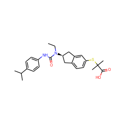 CCN(C(=O)Nc1ccc(C(C)C)cc1)[C@@H]1Cc2ccc(SC(C)(C)C(=O)O)cc2C1 ZINC000028971918