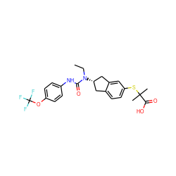 CCN(C(=O)Nc1ccc(OC(F)(F)F)cc1)[C@H]1Cc2ccc(SC(C)(C)C(=O)O)cc2C1 ZINC000003949307