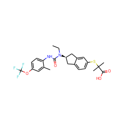 CCN(C(=O)Nc1ccc(OC(F)(F)F)cc1C)[C@@H]1Cc2ccc(SC(C)(C)C(=O)O)cc2C1 ZINC000028972153