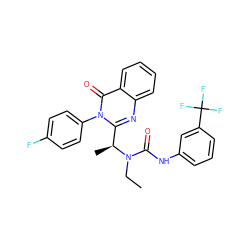 CCN(C(=O)Nc1cccc(C(F)(F)F)c1)[C@@H](C)c1nc2ccccc2c(=O)n1-c1ccc(F)cc1 ZINC000016424807