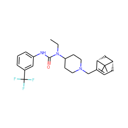 CCN(C(=O)Nc1cccc(C(F)(F)F)c1)C1CCN(CC2=CC[C@H]3C[C@@H]2C3(C)C)CC1 ZINC000028956934