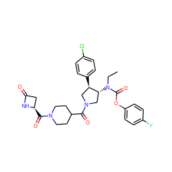 CCN(C(=O)Oc1ccc(F)cc1)[C@@H]1CN(C(=O)C2CCN(C(=O)[C@@H]3CC(=O)N3)CC2)C[C@H]1c1ccc(Cl)cc1 ZINC000117708016