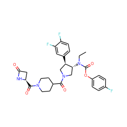 CCN(C(=O)Oc1ccc(F)cc1)[C@@H]1CN(C(=O)C2CCN(C(=O)[C@@H]3CC(=O)N3)CC2)C[C@H]1c1ccc(F)c(F)c1 ZINC000117706203