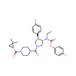 CCN(C(=O)Oc1ccc(F)cc1)[C@@H]1CN(C(=O)C2CCN(C(=O)[C@@H]3CC3(C)C)CC2)C[C@H]1c1ccc(Cl)cc1 ZINC000117716282