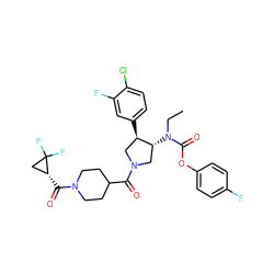 CCN(C(=O)Oc1ccc(F)cc1)[C@@H]1CN(C(=O)C2CCN(C(=O)[C@@H]3CC3(F)F)CC2)C[C@H]1c1ccc(Cl)c(F)c1 ZINC000117714067