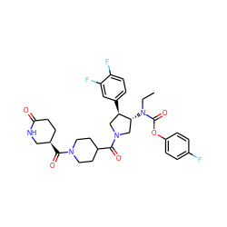 CCN(C(=O)Oc1ccc(F)cc1)[C@@H]1CN(C(=O)C2CCN(C(=O)[C@@H]3CCC(=O)NC3)CC2)C[C@H]1c1ccc(F)c(F)c1 ZINC000117716701