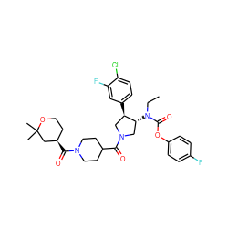 CCN(C(=O)Oc1ccc(F)cc1)[C@@H]1CN(C(=O)C2CCN(C(=O)[C@@H]3CCOC(C)(C)C3)CC2)C[C@H]1c1ccc(Cl)c(F)c1 ZINC000117718714